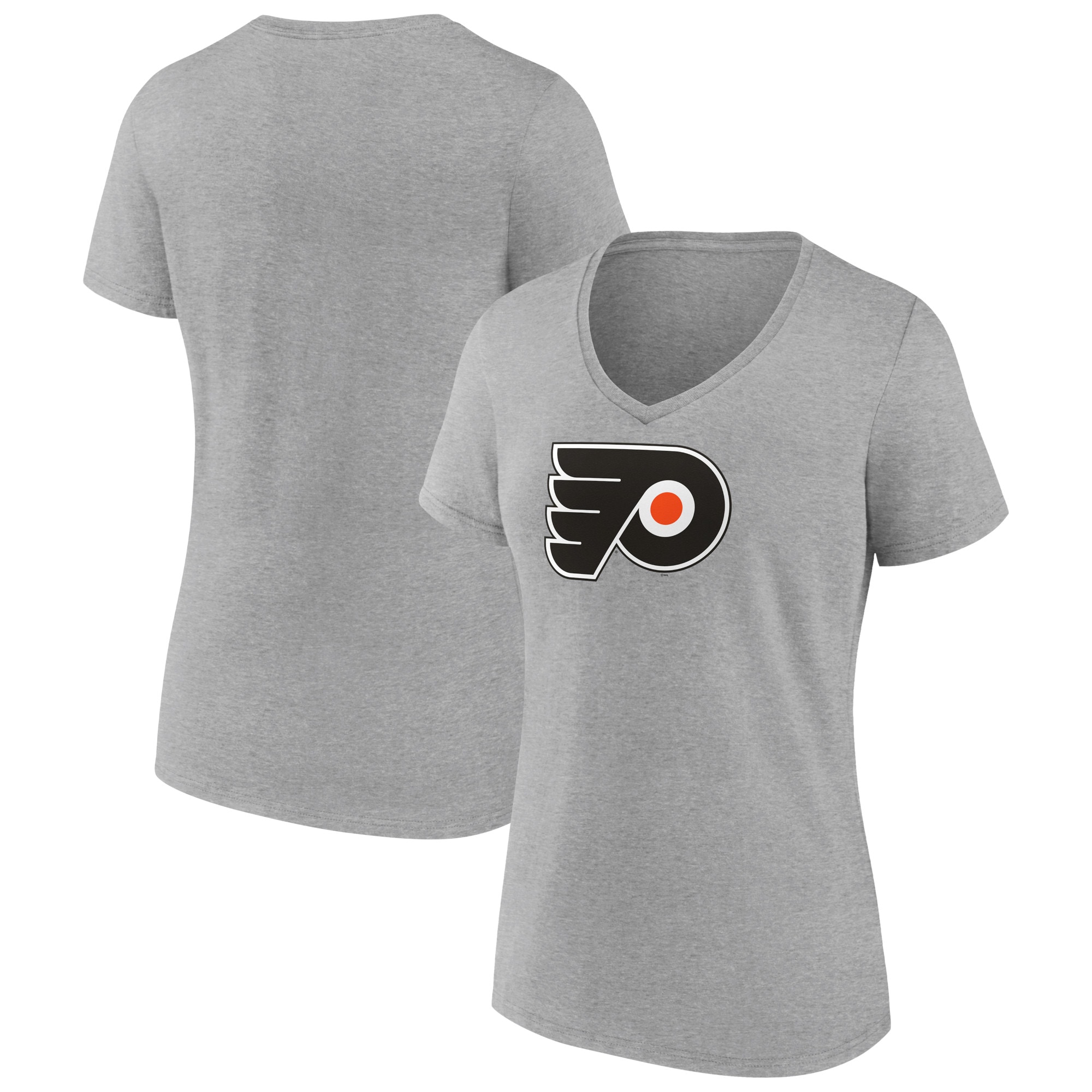 Women's Heather Gray Philadelphia Flyers Primary Logo Team V-Neck T-Shirt